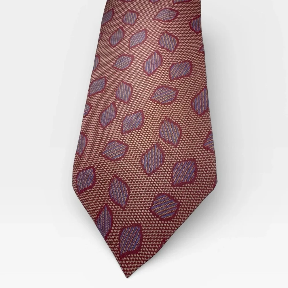 Portofino 100% Silk Vintage Red Leaf Print Patterned Tie